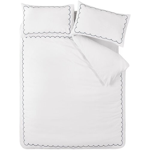 Catherine Lansfield Bela/modra posteljnina za zakonsko posteljo 200x200 cm Scallop Border – Cene