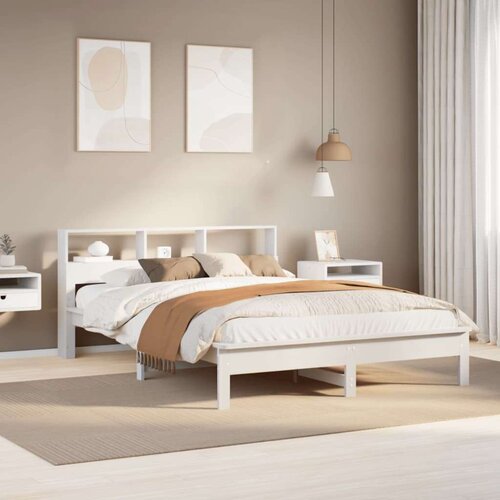 vidaXL Posteljni okvir brez vzmetnice bel 135x190 cm trdna borovina Cene