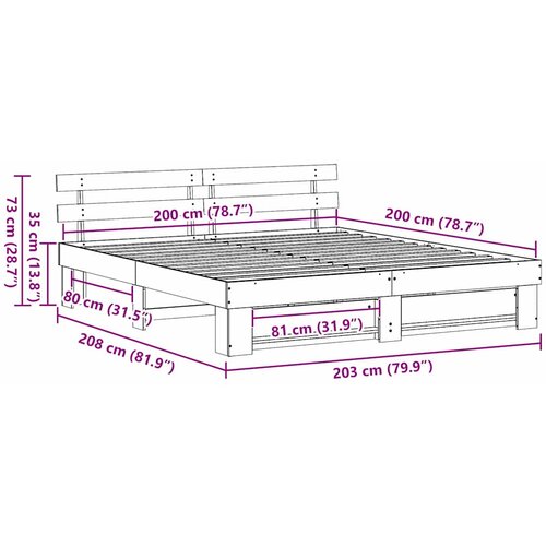  Krevetna konstrukcija Smeđa 200 x 200 cm Čvrsto borovo drvo Slike