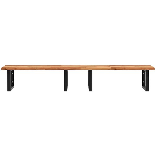  Zidna polica za umivaonik od čelika i masivnog bagremovog drva Smeđa 120 x 50 x 2 cm Slike