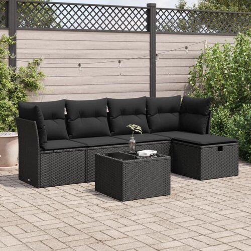 VidaXL 6-dijelni set vrtnih sofa s jastucima crni od poliratana Slike