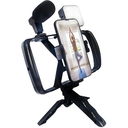  stolni stativ s držačem za telefon s LED/mikrofonom za Streaming crni Slike