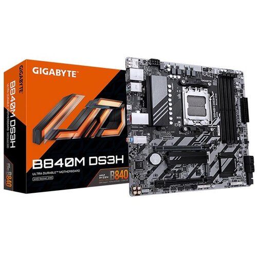 Gigabyte B840M DS3H Motherboard - AMD Ryzen 9000 CPUs, 8+2+2 Phases VRM, up to 8200MHz DDR5, 2xPCIe 4.0 M.2, 2.5GbE LAN, USB 3.2 Gen 1 Cene