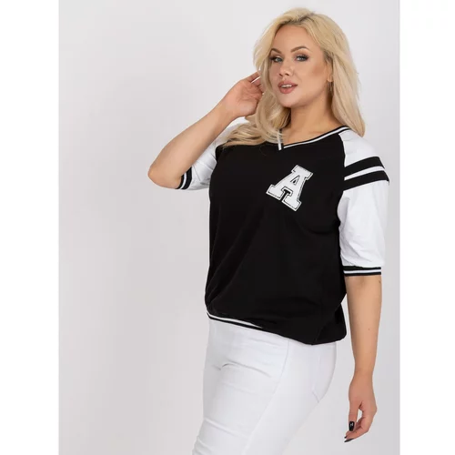 Fashion Hunters Black and white casual plus size blouse with V-neck