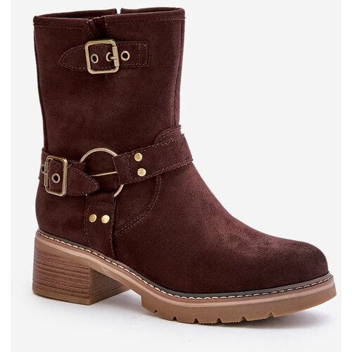 Kesi Women's ankle boots with low heels with buckles brown Zudra Cene