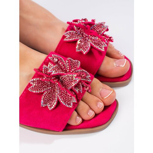 Shelvt Women's fuchsia flip-flops with embellishment Slike