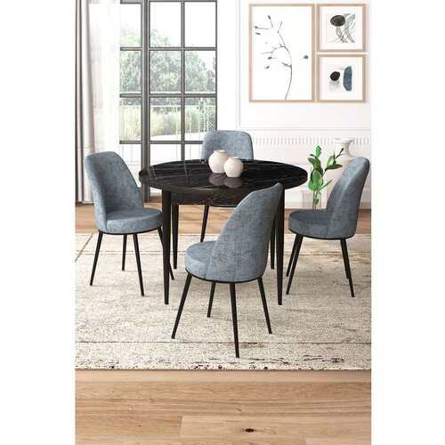 Hanah home Tor - Black Marble, Grey Black MarbleGrey Dining Table & Chairs Set (5 Pieces) Cene