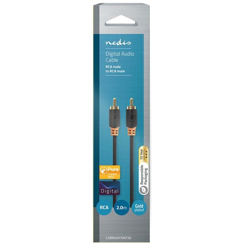Nedis CABW24170AT20, Digitalni audio kabl, RCA mu&amp;scaron;ki, Pozlaceni, 2,00 m, Antracit Slike