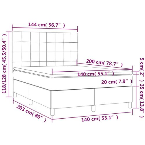  Box spring s madracem LED smeđesivi 140x200 cm tkanina Slike