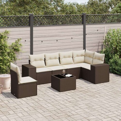 VidaXL 7-dijelni set vrtnih sofa od poliratana s jastucima smeđi Slike