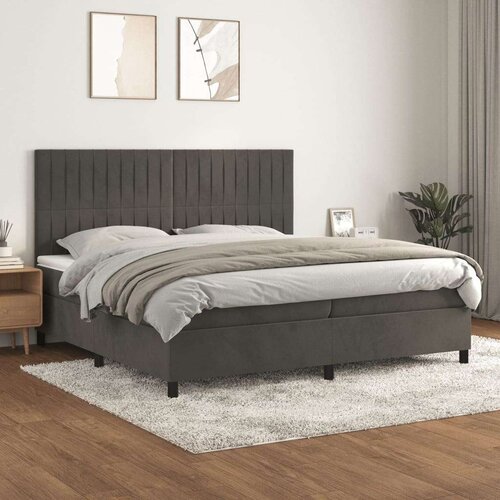  Box spring postelja z vzmetnico temno siva 200x200 cm žamet, (20725495) Slike