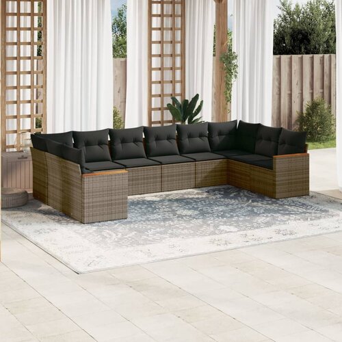 vidaXL 10-dijelni set vrtnih sofa od poliratana s jastucima sivi Cijene