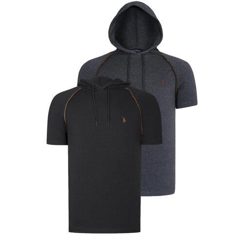 Dewberry DUAL SET T8570 HOODED MEN&amp;#039;S T-SHIRT-ANTHRACITE-BLACK Slike