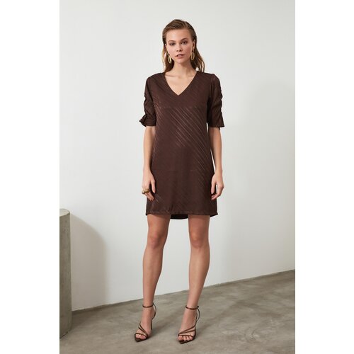 Trendyol Brown Sleeve Detailed Jacquard Dress Slike