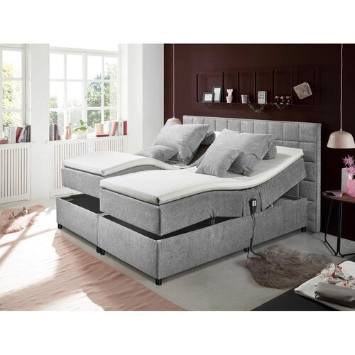 MID.YOU POSTELJA BOXSPRING 180 cm x 200 cm , tekstil, leseni material svetlo siva Cene