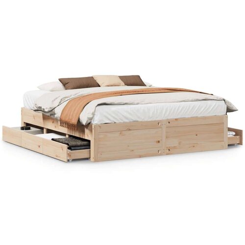 vidaXL Posteljni okvir brez vzmetnice s predali 200x200 cm borovina Cene