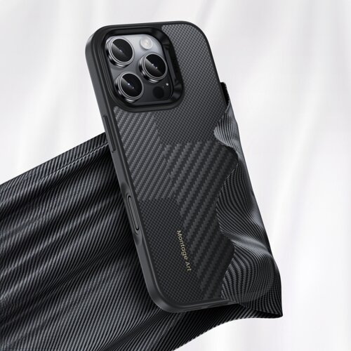 Benks Montage Magnetic Armor Pro Kevlar ovitek s kovinskim okvirjem za iPhone 16 Pro črna Slike
