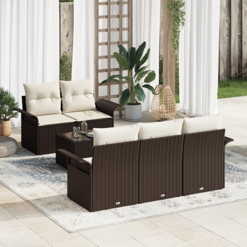 vidaXL 6-delni vrtni sofa komplet z blazinami rjava poli ratan Cene