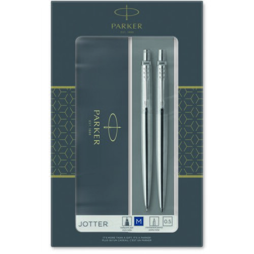 Parker poklon SET Jotter Stainless Steel - Hemijska olovka + Tehnička olovka Slike
