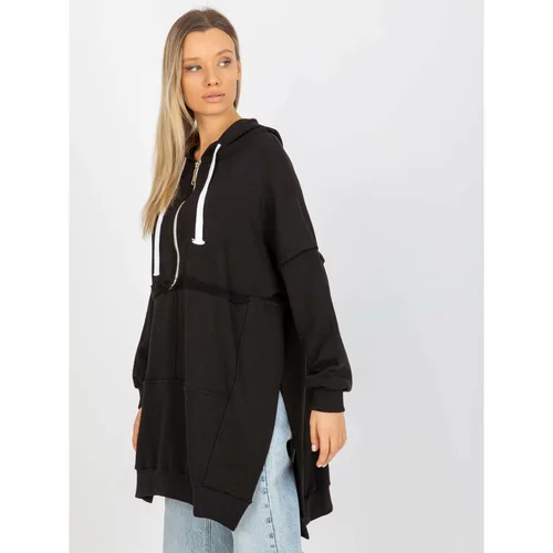 Fashion Hunters Black oversized long sweatshirt with a hood and slits