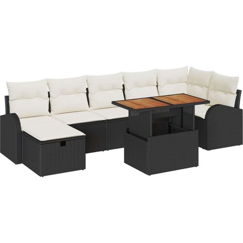  8-dijelni vrtni sofa set s jastučićima crna poli ratan dvosjedna vrtna sofa s prostorom za pohranu i jastučićima crna poli rata Cene