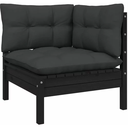 vidaXL Kutna vrtna sofa s jastucima crna od masivne borovine