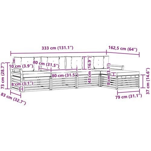  Set vanjskih sofa 5 kom. Prirodna i svijetlo siva 333 x 162,5 x 73 cm Slike