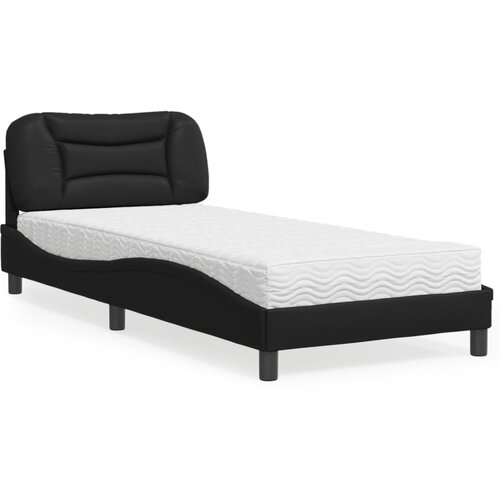 VidaXL Postelja z vzmetnico črna 90x190 cm umetno usnje Slike