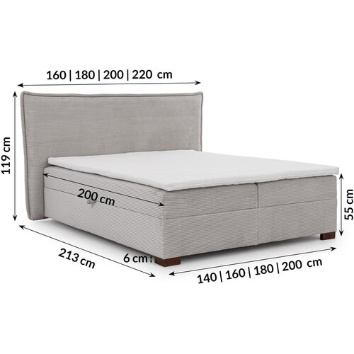 Ropez Svetlo siva boxspring postelja s prostorom za shranjevanje 140x200 cm Lysa &amp;ndash; Slike