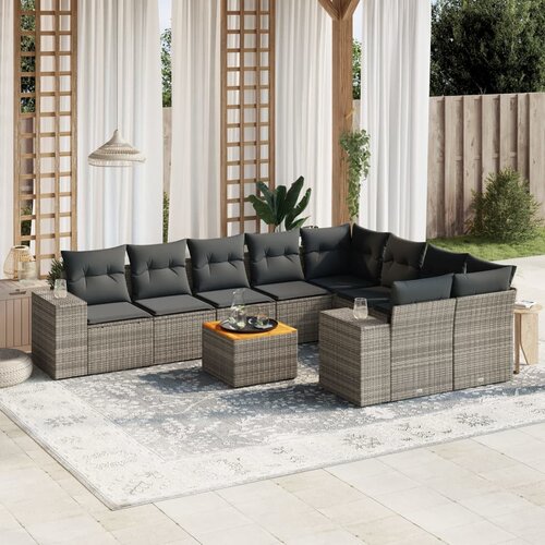 vidaXL 10-dijelni set vrtnih sofa od poliratana s jastucima sivi Cijene