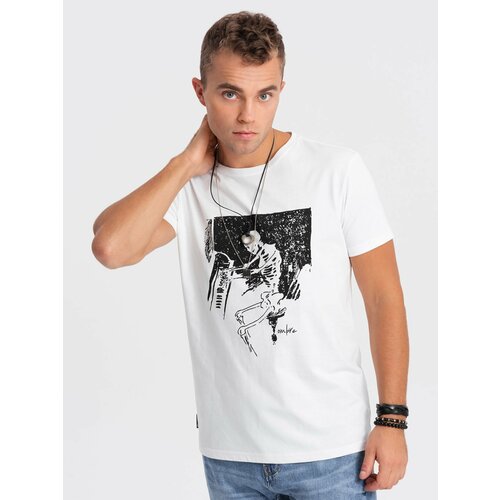 Ombre Men's printed cotton t-shirt - white Slike