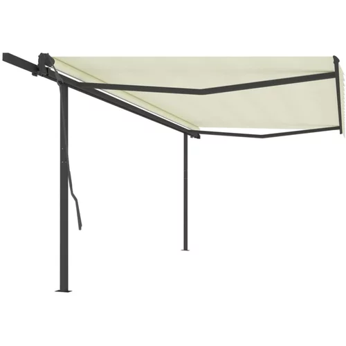 vidaXL Ročno zložljiva tenda s stebrički 5x3 m krem