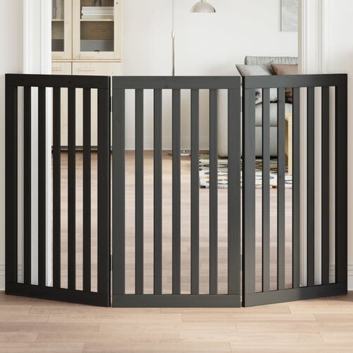 VidaXL Vrata za pse s 3 panela sklopiva crna 150 cm od drva topole Slike