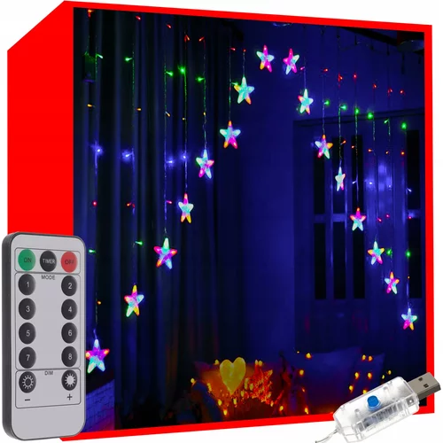  Novoletne lučke svetlobna zavesa 136 LED RGB 8 funkcij USB zvezde