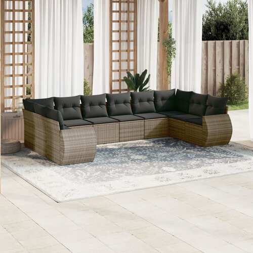 vidaXL 10-dijelni set vrtnih sofa od poliratana s jastucima sivi Cijene