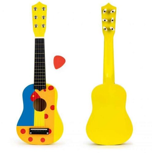 ECO TOYS drvena gitara za decu sa metalnim žicama cube yellow Slike