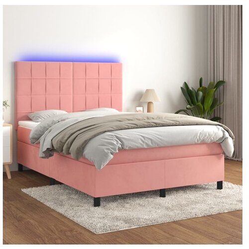 VidaXL Krevet box spring s madracem LED ružičasti 140x190cm bar&amp;scaron;unasti Slike