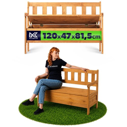 KADAX Lesena vrtna klop z naslonjalom in zabojem za teraso in balkon 120 cm, (5000362029) Slike