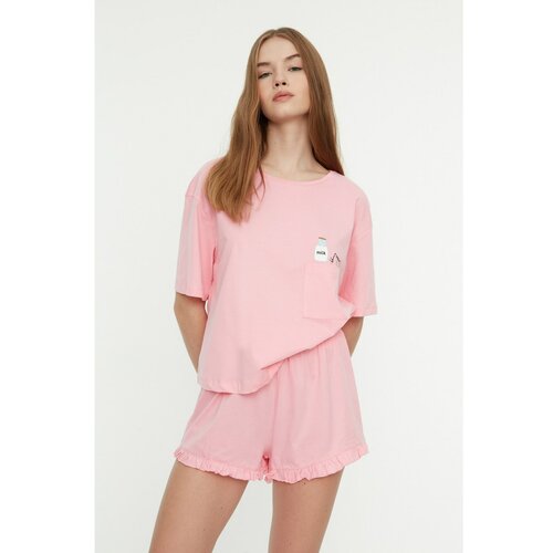 Trendyol Pink Printed Knitted Pajamas Set Slike