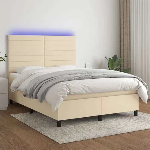  Box spring postelja z vzmetnico LED krem 140x200 cm blago, (20895712)