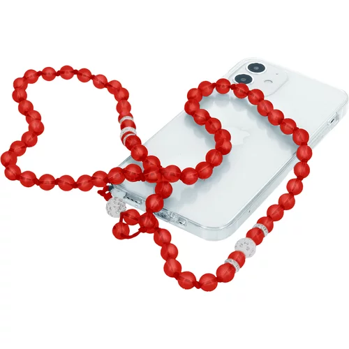 AVIZAR Dragulj za telefon 80 cm z okroglimi kroglicami, kolekcija Glam - prosojno rdeca, (20763684)