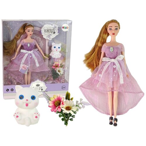  Lutka za igru Emily sa bijelom mačkom i rozom haljinom - 30 cm Cene