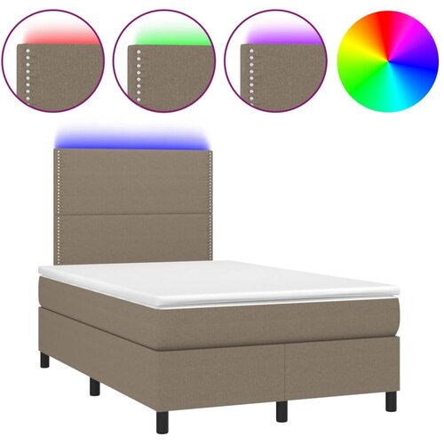 VidaXL Krevet s oprugama i madracem LED smeđesivi 120x190cm od tkanine Slike