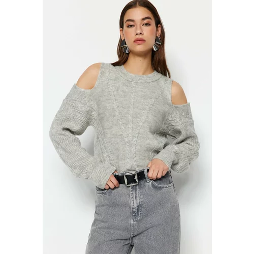 Trendyol Gray Window/Cut Out Soft Textured Knitwear Sweater