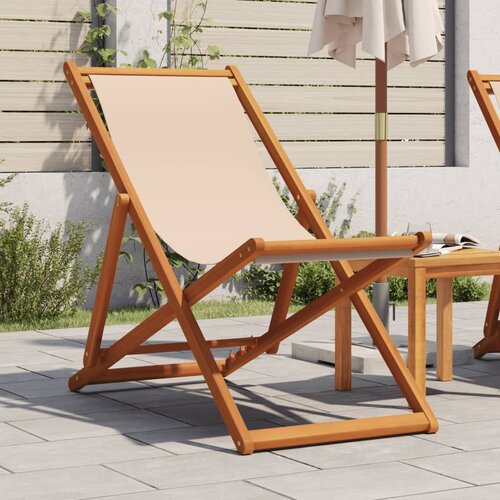 The Living Store Zložljiv stol bež trden evkaliptusov les in tkanina - Stol Za Plažo, (21494089) Slike
