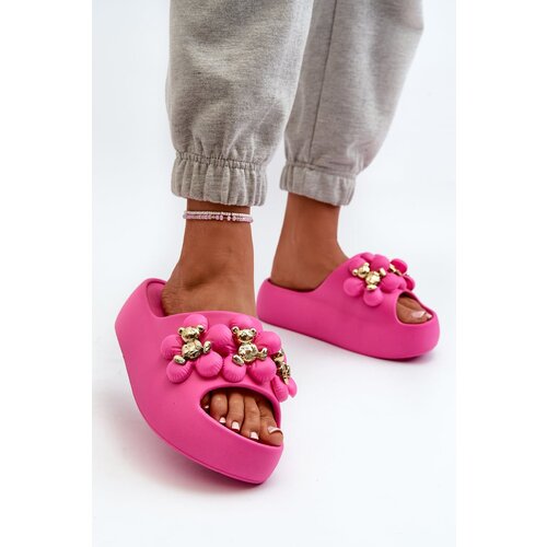 Kesi Women's foam slippers with embellishments on a thick sole Fuchsia Bremavia Cene