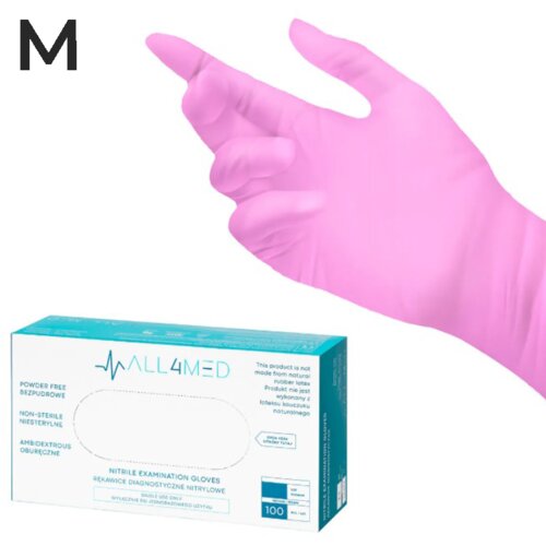 AC Jednokratne nitrilne rukavice All4med M, 100 komada, Roze Slike