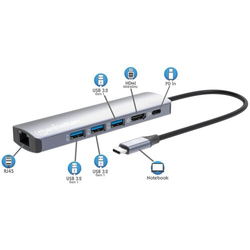 Manhattan DOCKING USB-C PD 6-in-1 4K Slike
