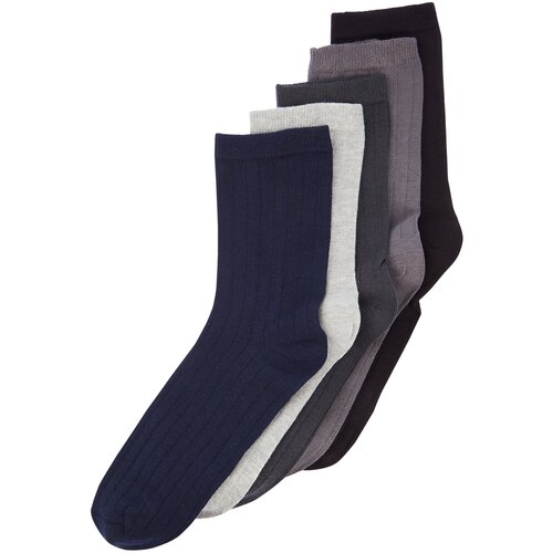 Trendyol Men's Multicolored Cotton 5-Pack Textured Crewneck Socks Slike