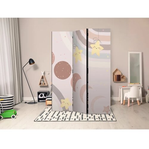  Paravan - Joyful Sky - Yellow Cheerful Stars with a Rainbow Against the Phases of the Moon - in the Sky Colored Light Beige 135x Slike